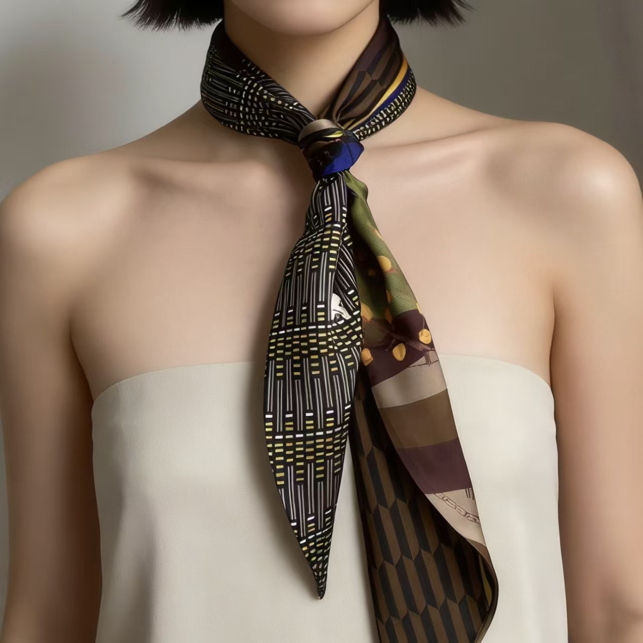 Foulard en soie biaisé imprimé - Women Bags On Sale avis et prix